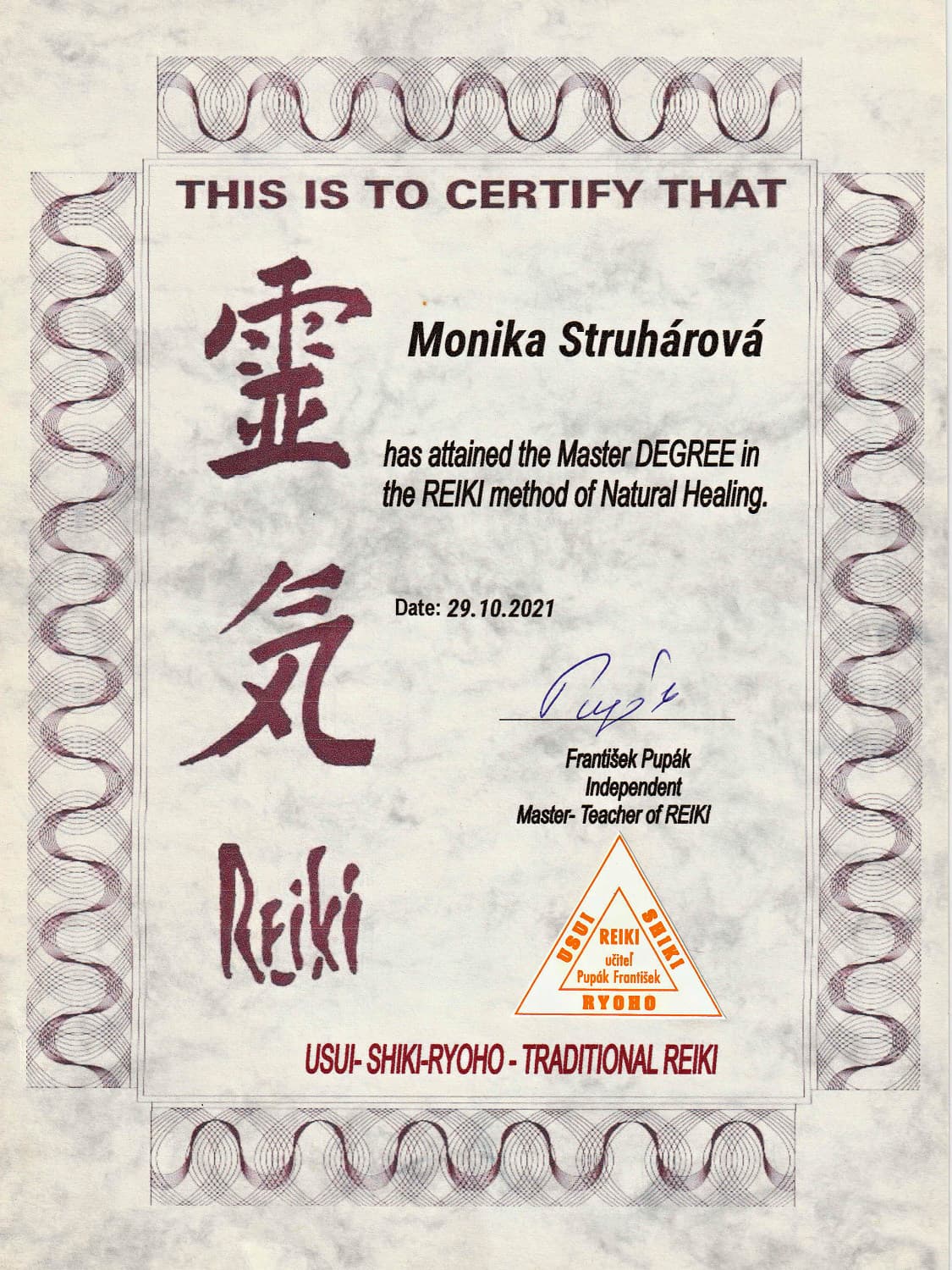 Certifikovaná Reiki Master — III. stupeň
